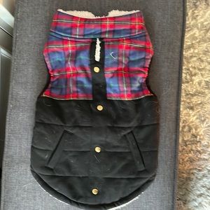 used plaid fleece lined dog coat.